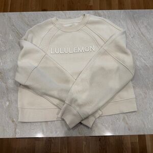 Lululemon Scuba Oversized Cropped Wordmark Sweatshirt, M/L, Bone
